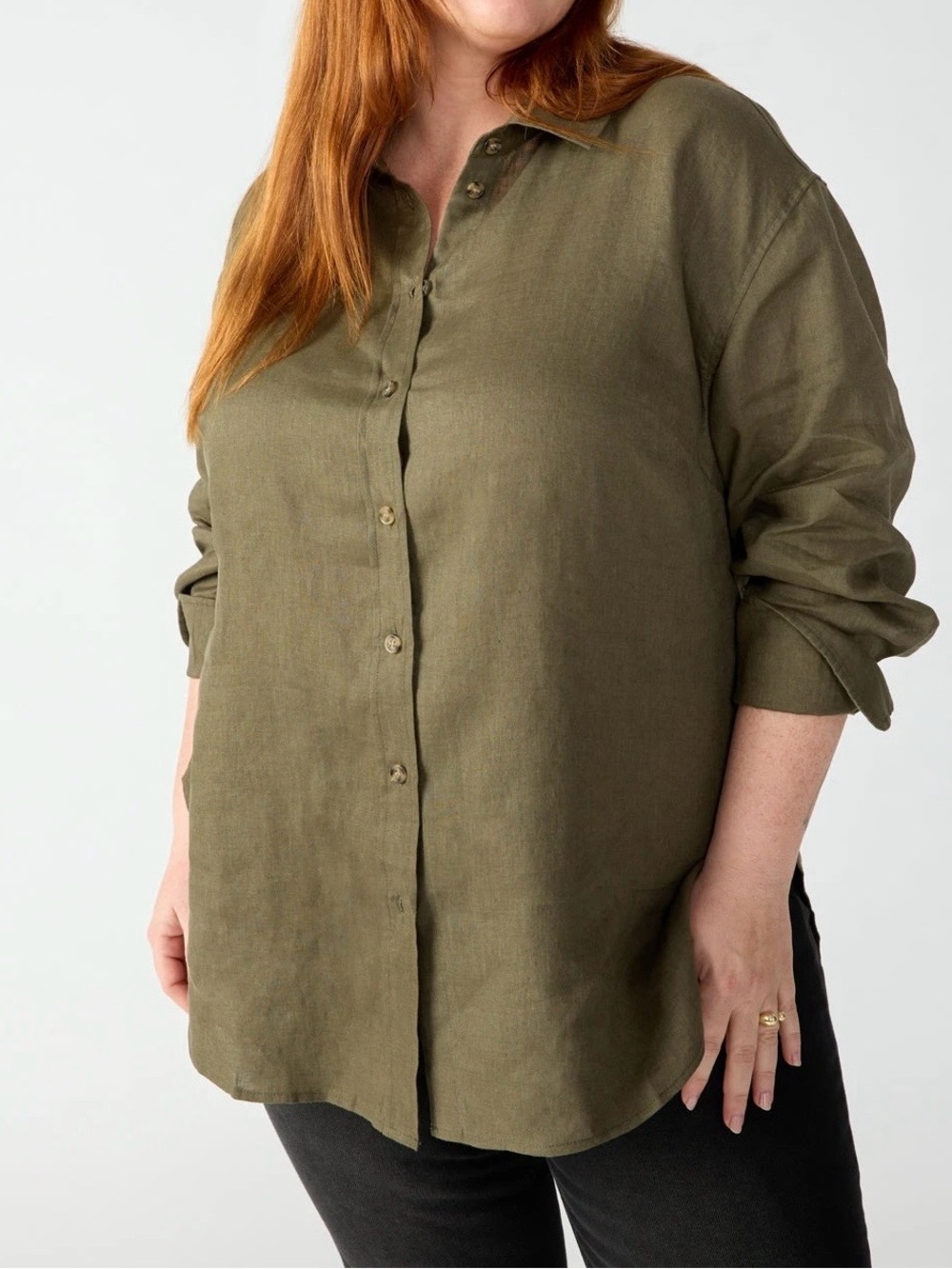 NWT Sanctuary Mossy Green Relaxed Button-Down Linen Shirt - Women size M